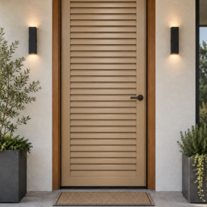 Puerta Pamplona con lamas horizontales y acabado beige